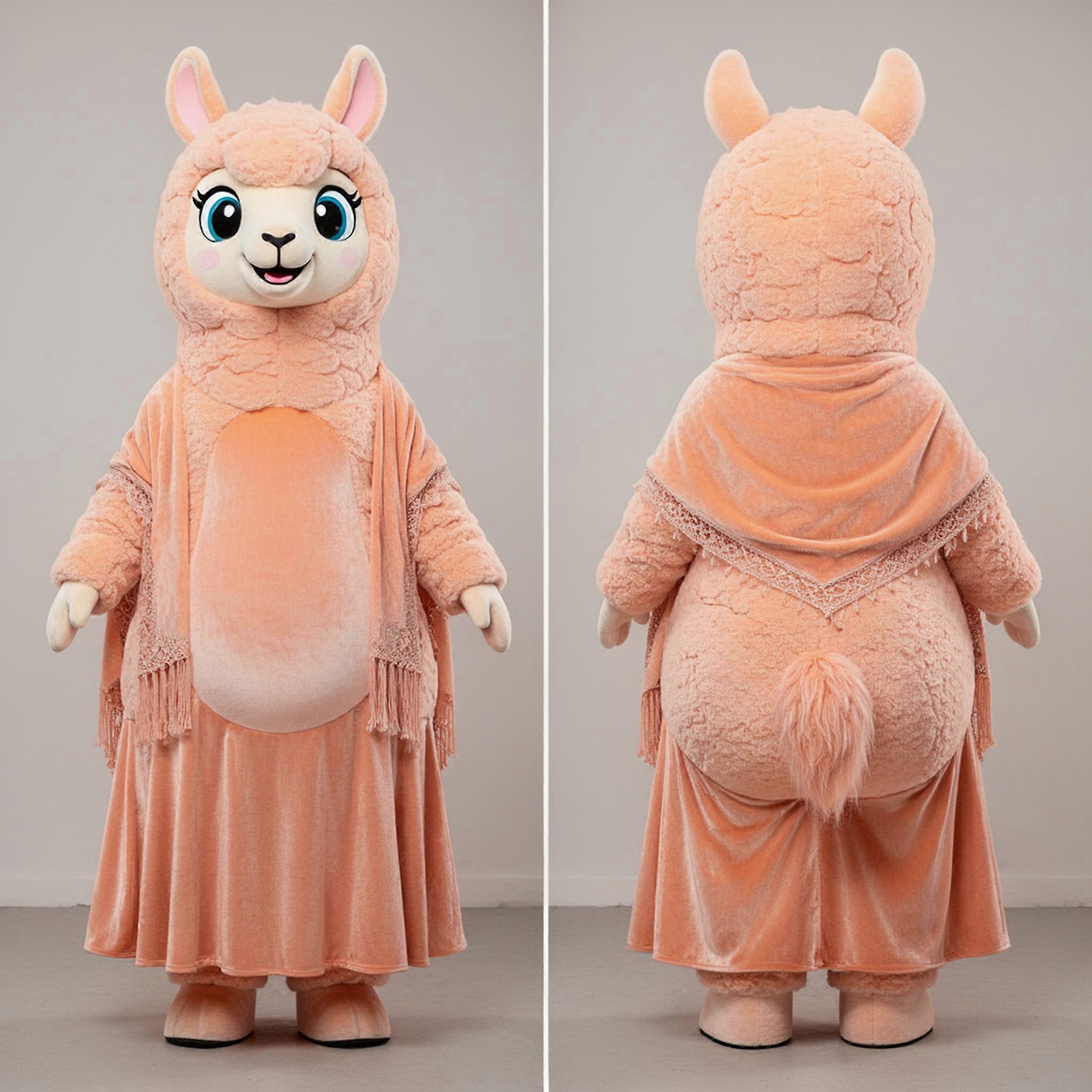 MASTICOT Peach Hued Fluffy Alpaca Mascot