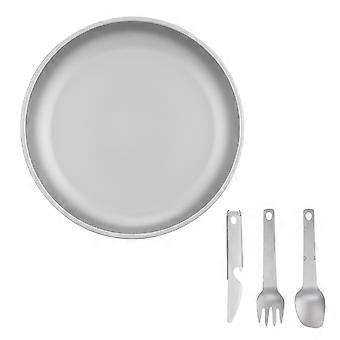 Camping Plate with 3 PCS Suit Integrated Tableware Titanium Plate BBQ Plates Metal Camping Plates Salad Plates Ultra-Light Outdoor Dining Set