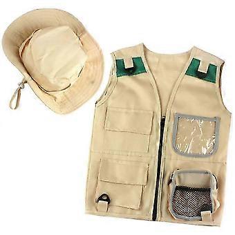 Kids Khaki Explorer Costume Vest & Hat Outdoor Role Play Kit Comcompatible withtable Durable