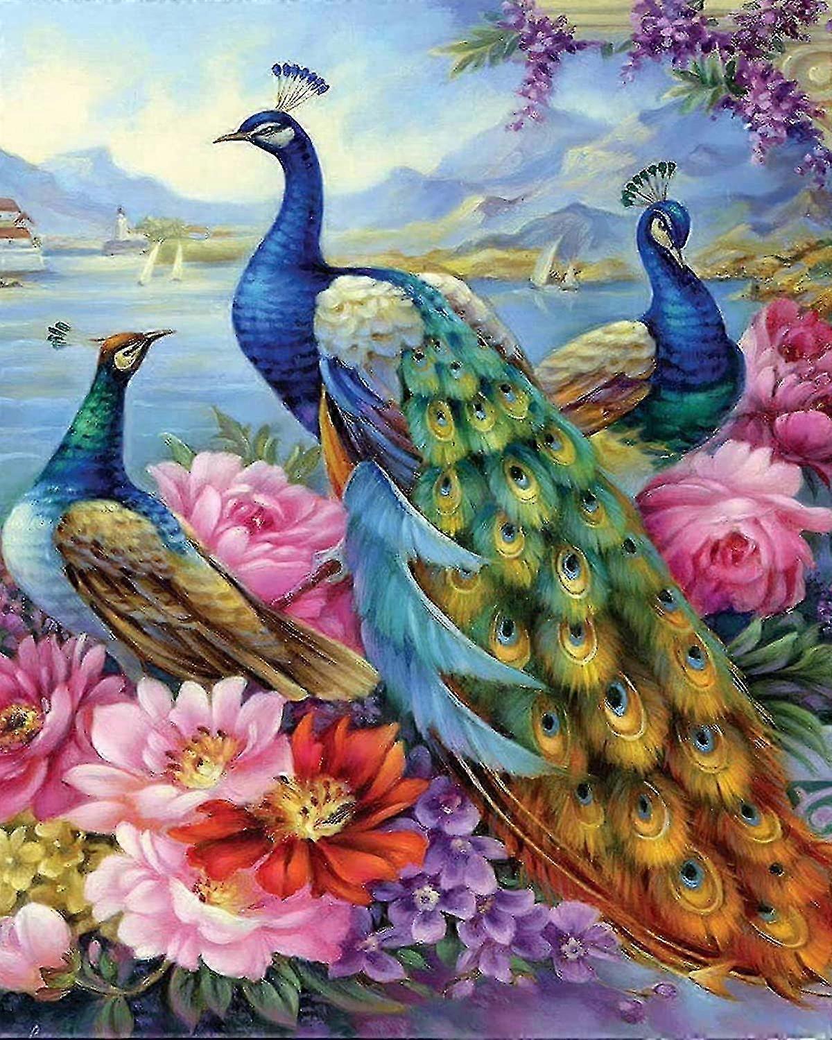 Peacocks Diamond Mosaic Full Round Art