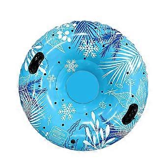 Inflatable Round Snow Tube for Ski Areas, PVC Winter Design with Blue Pattern, Two Side Handholds, and Foldable Storage After Outdoor Snow-Hill Use