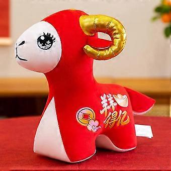 Chinese Zodiac Sheep Stuffed Toy 1Pcs Soft Red Lucky Goat Plush Doll for Kids Bedside Ornament Festival Gift