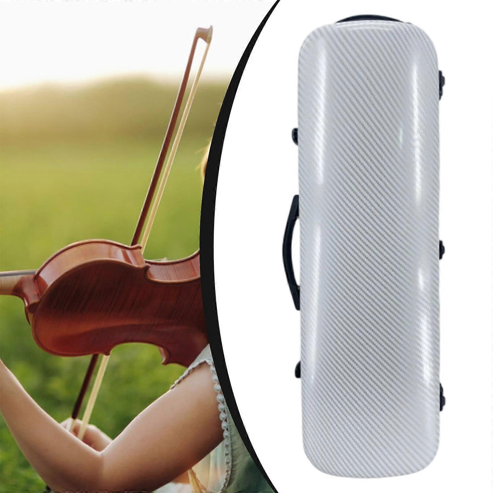 White Carbon Pattern Waterproof Violin Case, Shockproof Hard Shell with Handle and Backstraps