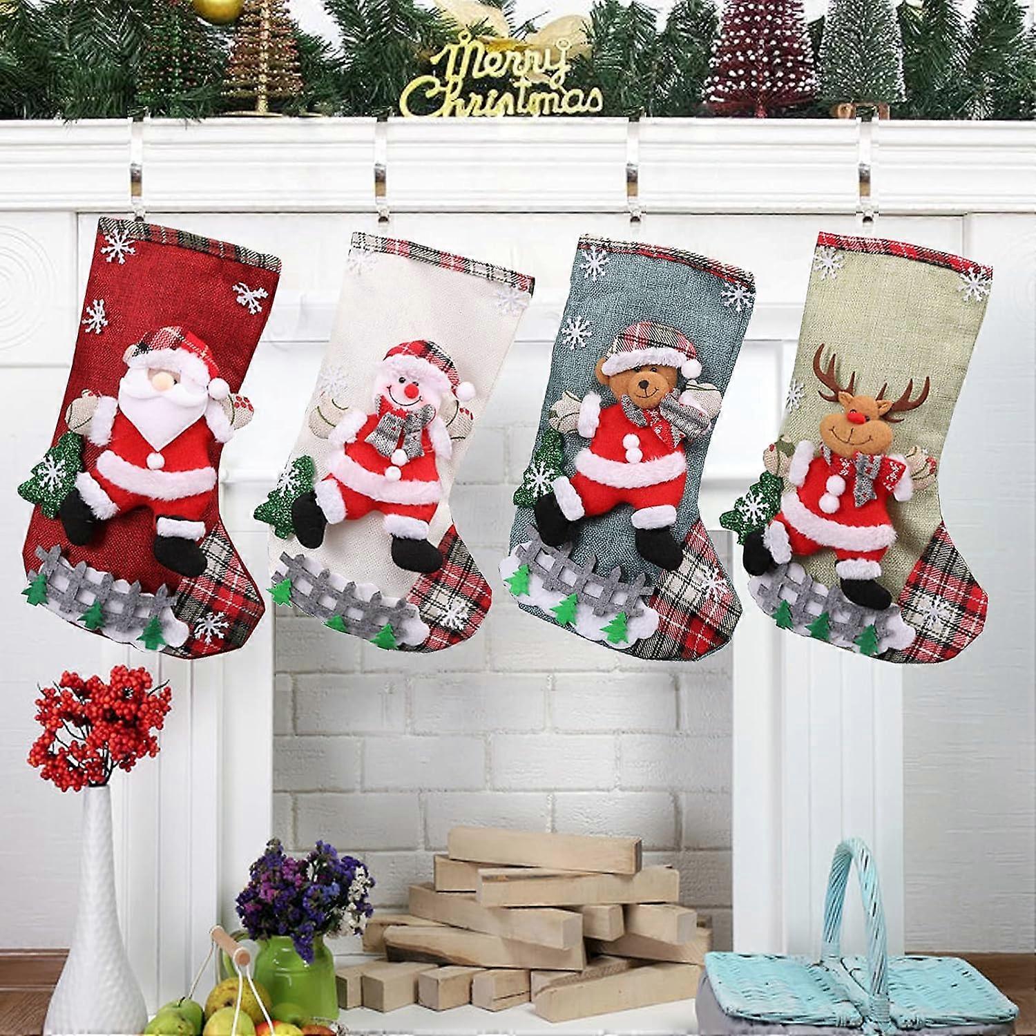 Three-Dimensional Burlap Plaid Christmas Stocking