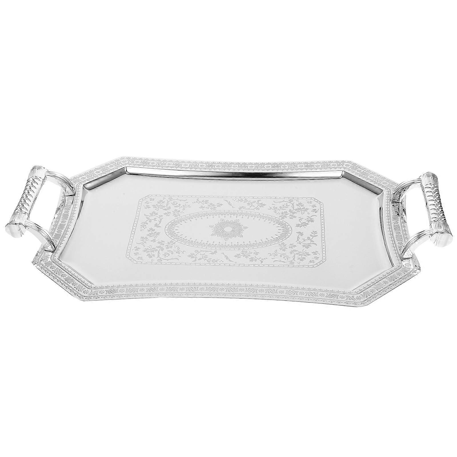 Silver Serving Tray with Handles for Serving One Elegant Fruit Dish