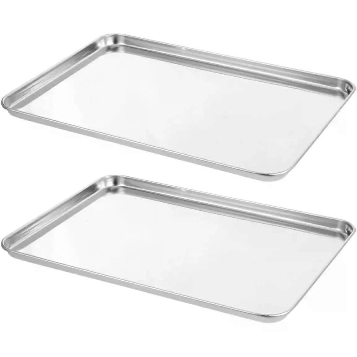 2pcs Rectangular Serving Tray Stainless Steel with Drainage Groove