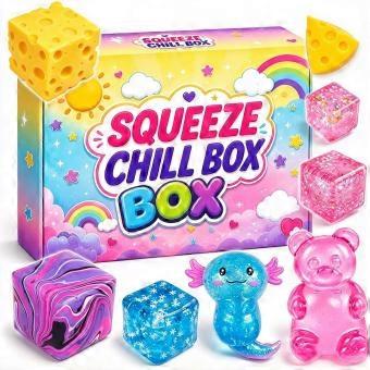 Squeeze Chill Box Squishy Slow Rebound Toy Set, Sensory Stress Relief Fidget Toys for Home, All pieces feature slow rebound properties: squeeze
