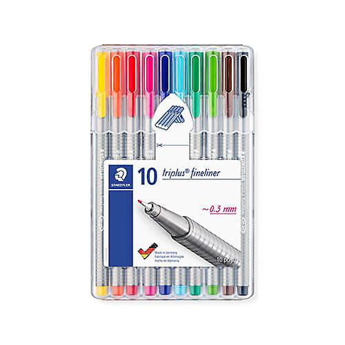 WALLET of 10 Staedtler Triplus Fineliner Pen Water Based Ink Triangular Barrel