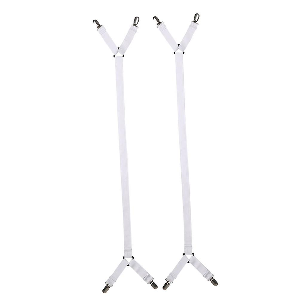 2 Piece Adjustable Bed Fitted / Flat Sheet Grippers Straps White