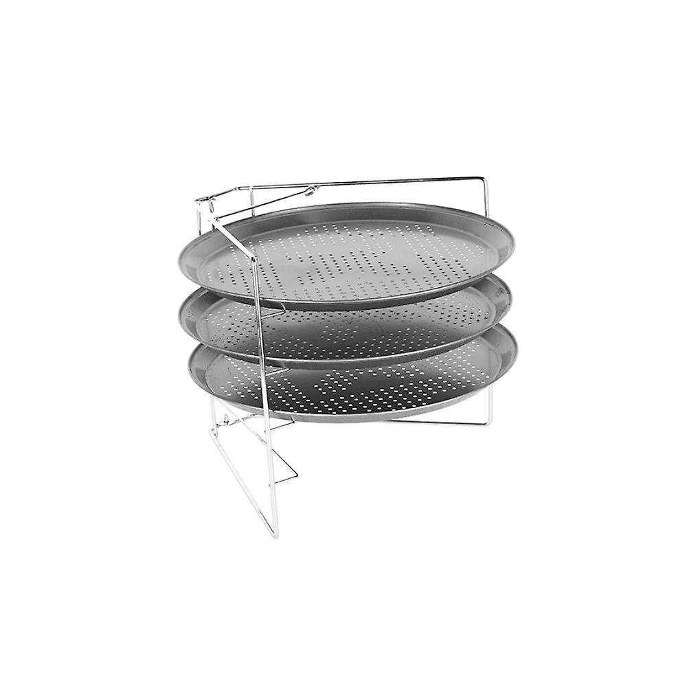 Pizza Baking Set with 3 Pizza Pans and Pizza Grid, Non-Stick Perforated Pizza Trays, for Oven, Grill, Black,29*27cm
