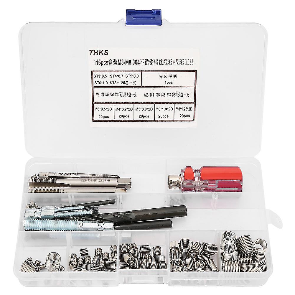 116Pcs/set Stainless Steel Wire Screw Sleeve Thread Repair Insert Kit Tool Set