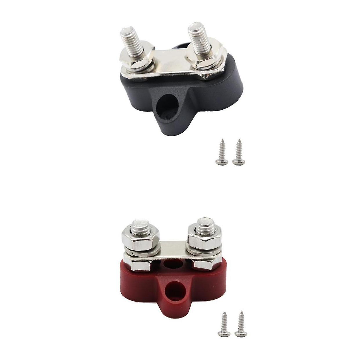 2x Universal RV 48V Heavy Duty 8MM+6MM Double Terminal Studs Block Red+Black