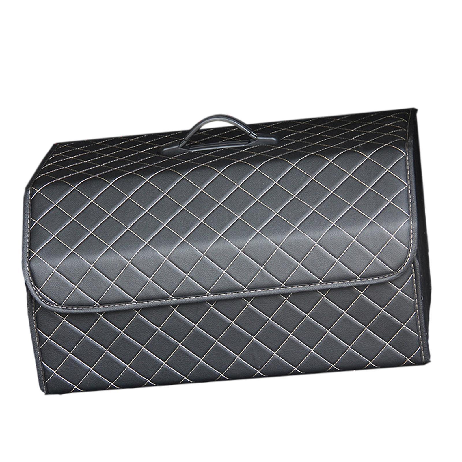 PU Car Trunk Storage Box with Lid Stowing Tidying SUV MPV Square White Lines