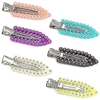 6 Pcs Fashion No Crease Hair Barrettes For Women And Girls, Sparkly Glitter Rhinestones Duckbill Hair Clips,6 Color
