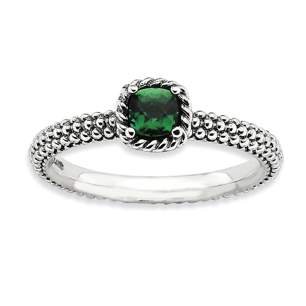 2.25mm 925 Sterling Silver Prong set Oxidized Stackable Polished Created Emerald Ring-Stackable-Ring for Women - Ring Si