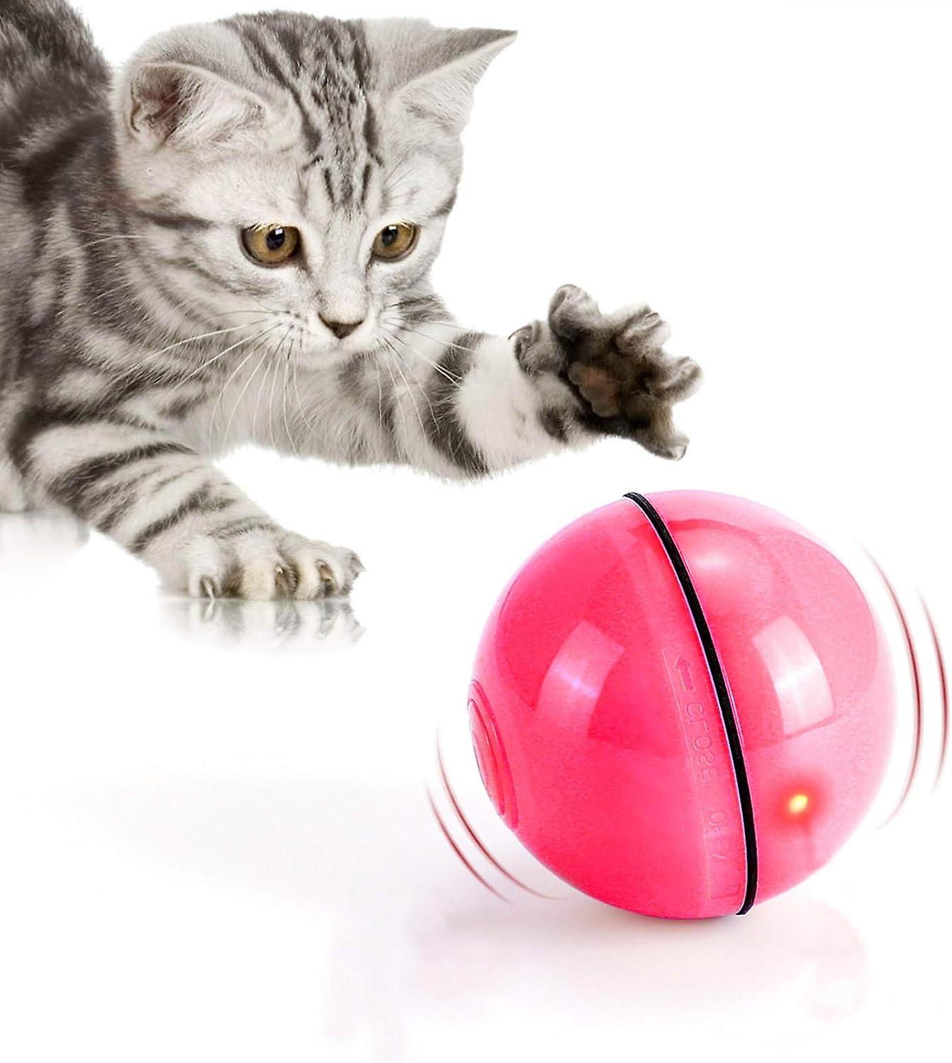 Cat Toy, Toy Ball with LED Light, 360 Degree Automatic Rotation and USB Charging Interactive Cat Toy, for Pets Dogs Kittens (Red)