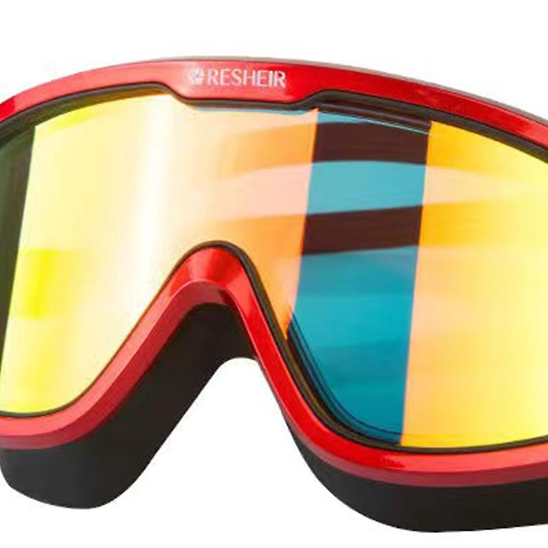 Swimming Goggles Antifog Leakproof Large Frame Red Electroplate