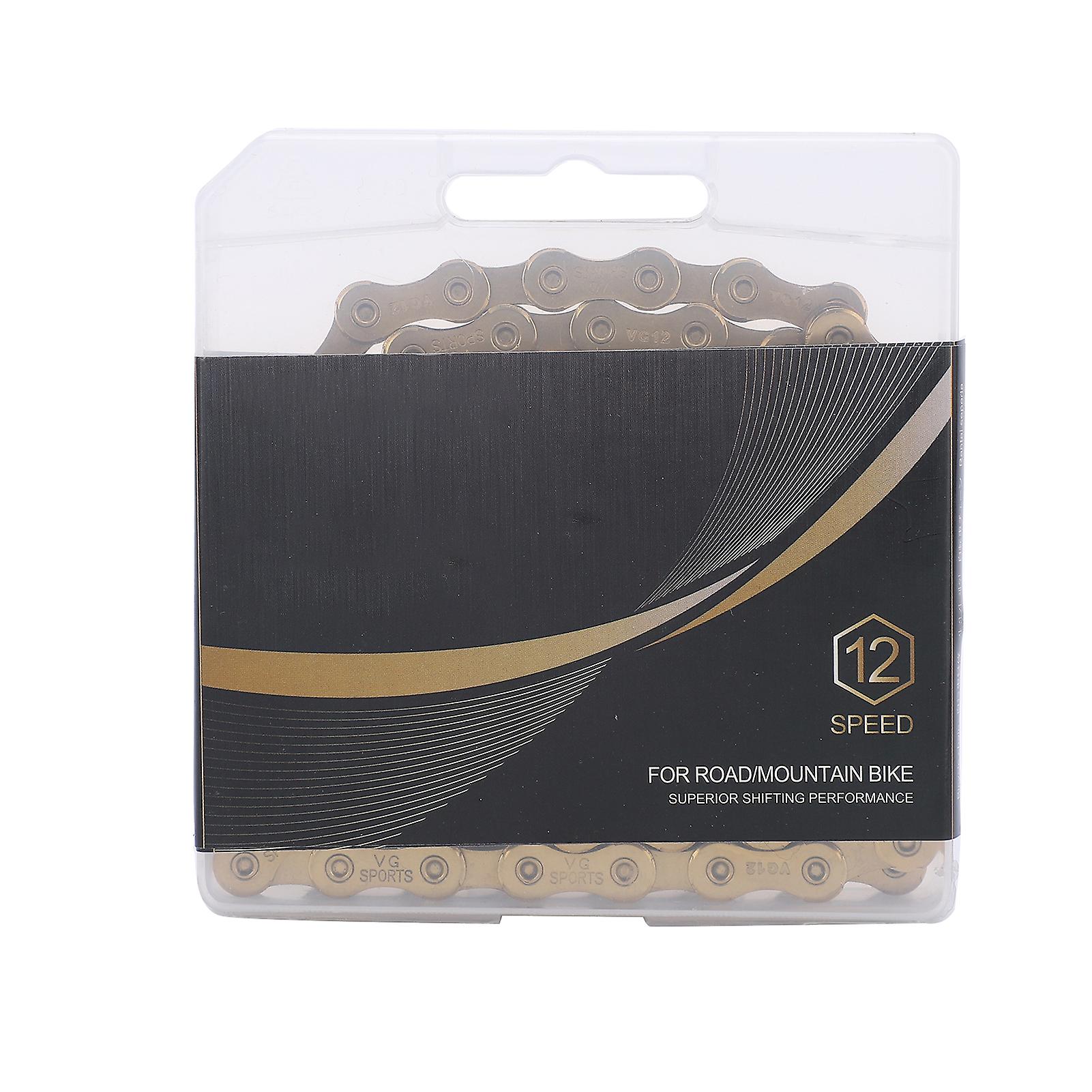 VG Sports 12 Speed 1/2 x 11/128 Inch 126 Links Lightweight Bicycle Chain for Mountain Bike and Road Bike, Titanium Gold