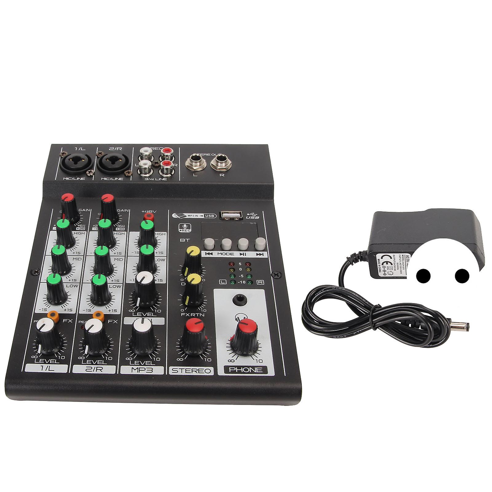 Bluetooth Mixer 4 Channel Support U Disk Mini Mixer Board for Live Streaming Karaoke Recording 100‑240V EU Plug
