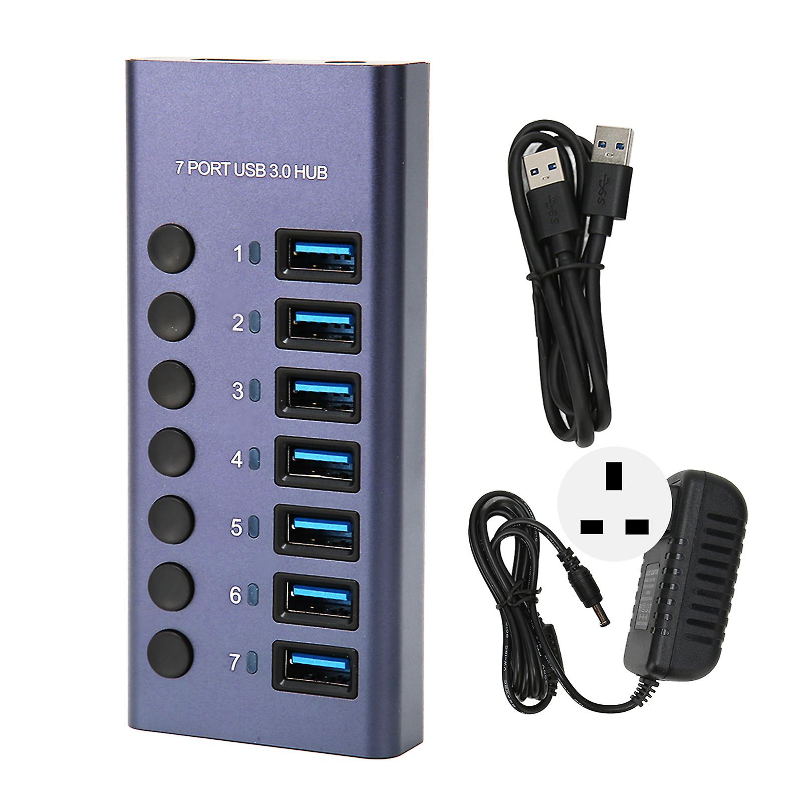 7-Port USB 3.0 Hub 5Gbps Docking Station with Individual Switch LED Indicator UK Plug