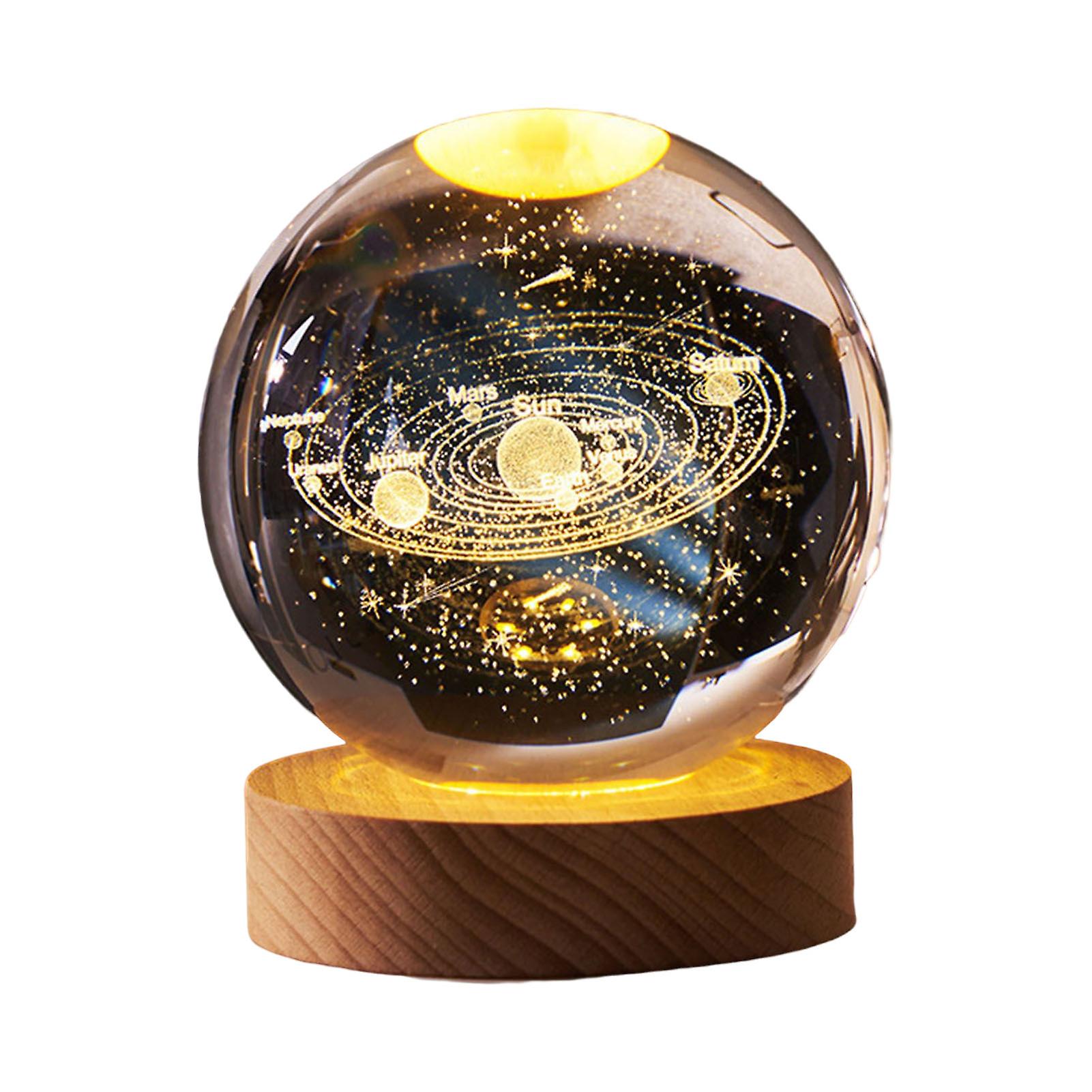 3D Planets Crystal Ball Engraved Miniature Model Night Light Home Office Decor
