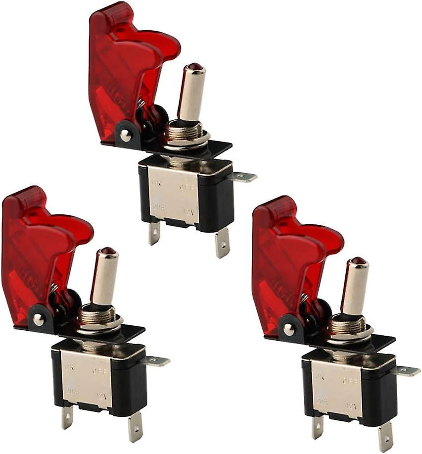 3 x 12V 20A Red LED Toggle Switches, On/Off Lever LED ON-OFF SPST +COVER Auto Car-RED
