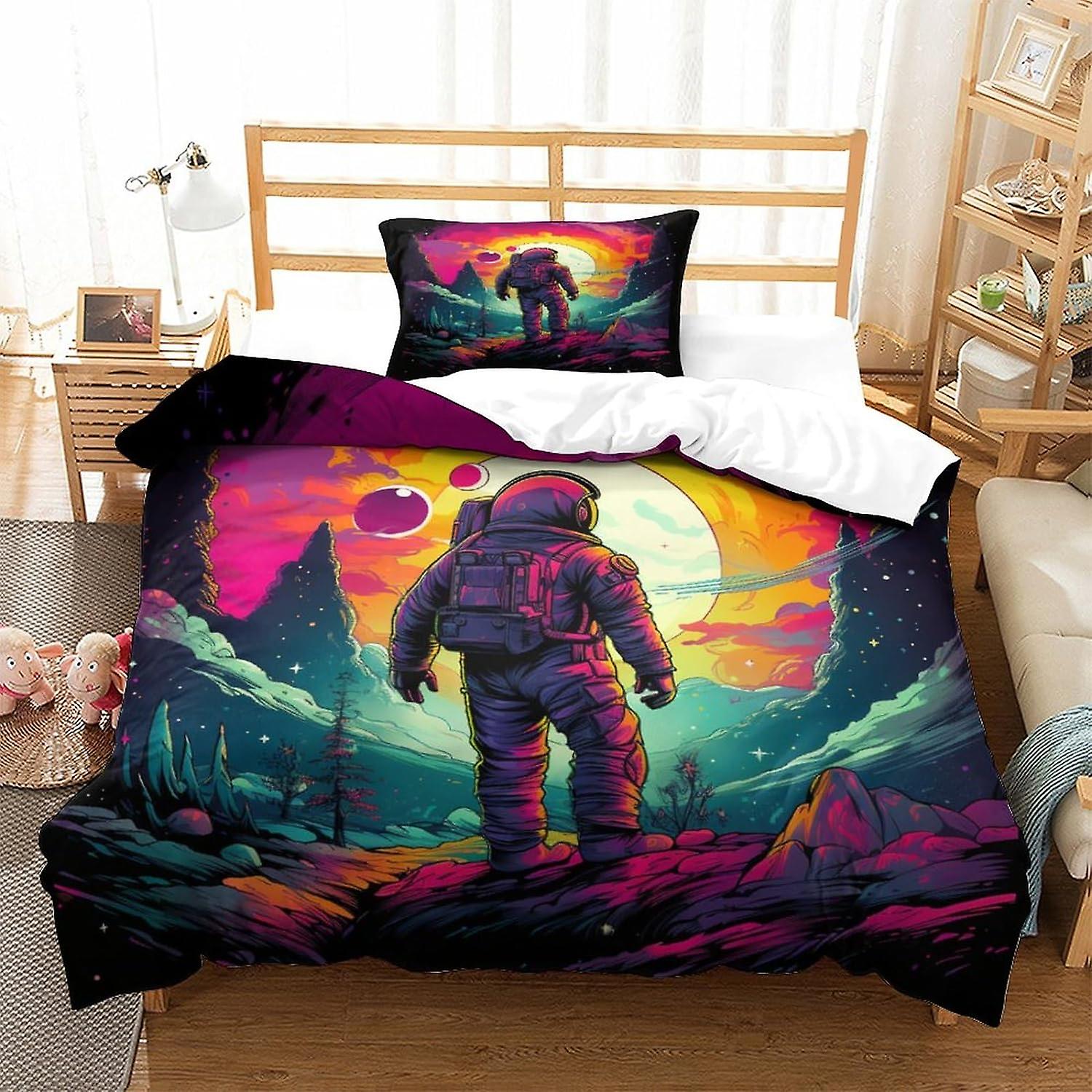 Astronauter Påslakan Mjuk Mikrofiber Sängkläder Set, 3D-tryck Kosmiskt Landskap Påslakan Täcke & Örngott, Med Dragkedja Stängning, För Män Kvinna Barn 2-