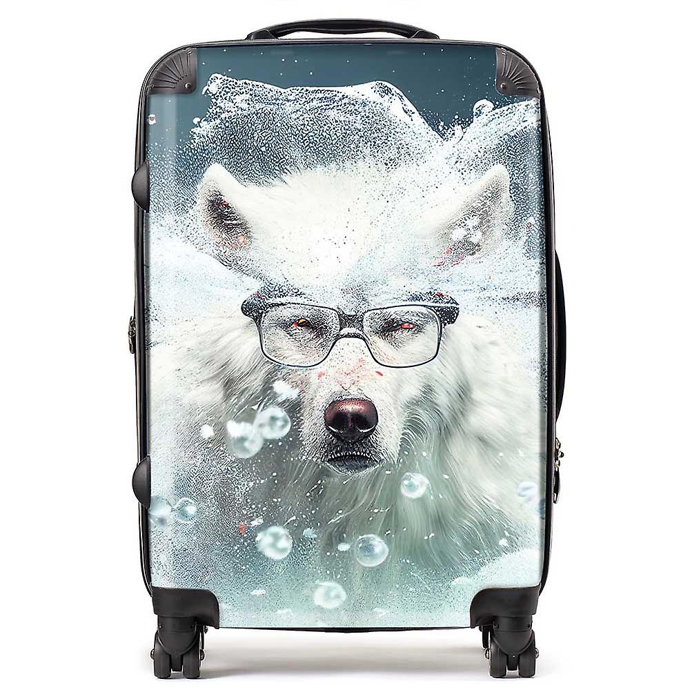 White Wolf With Glasses Splashart Suitcase