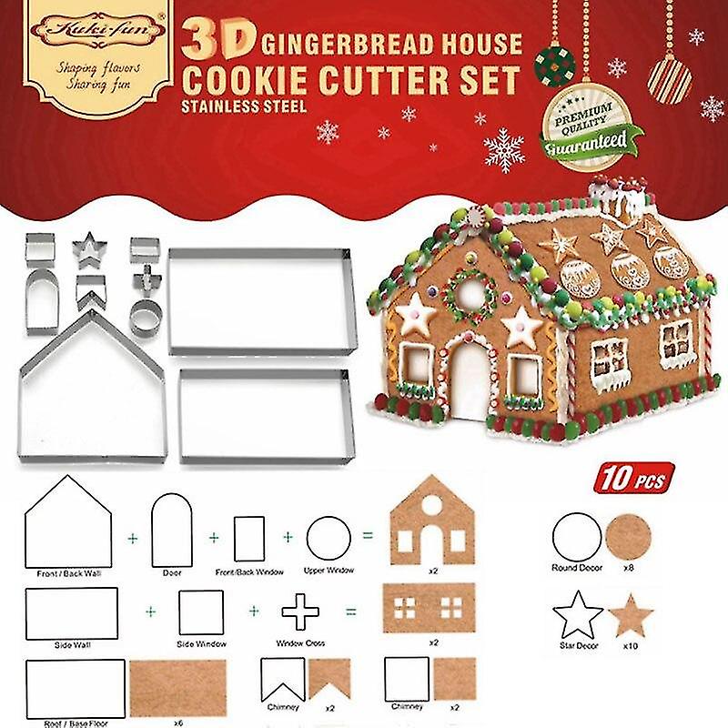 Kuchyňské formy 10ks 3d perník dům cookie řezačky set nerezová ocel vánoční scénář sušenka forma