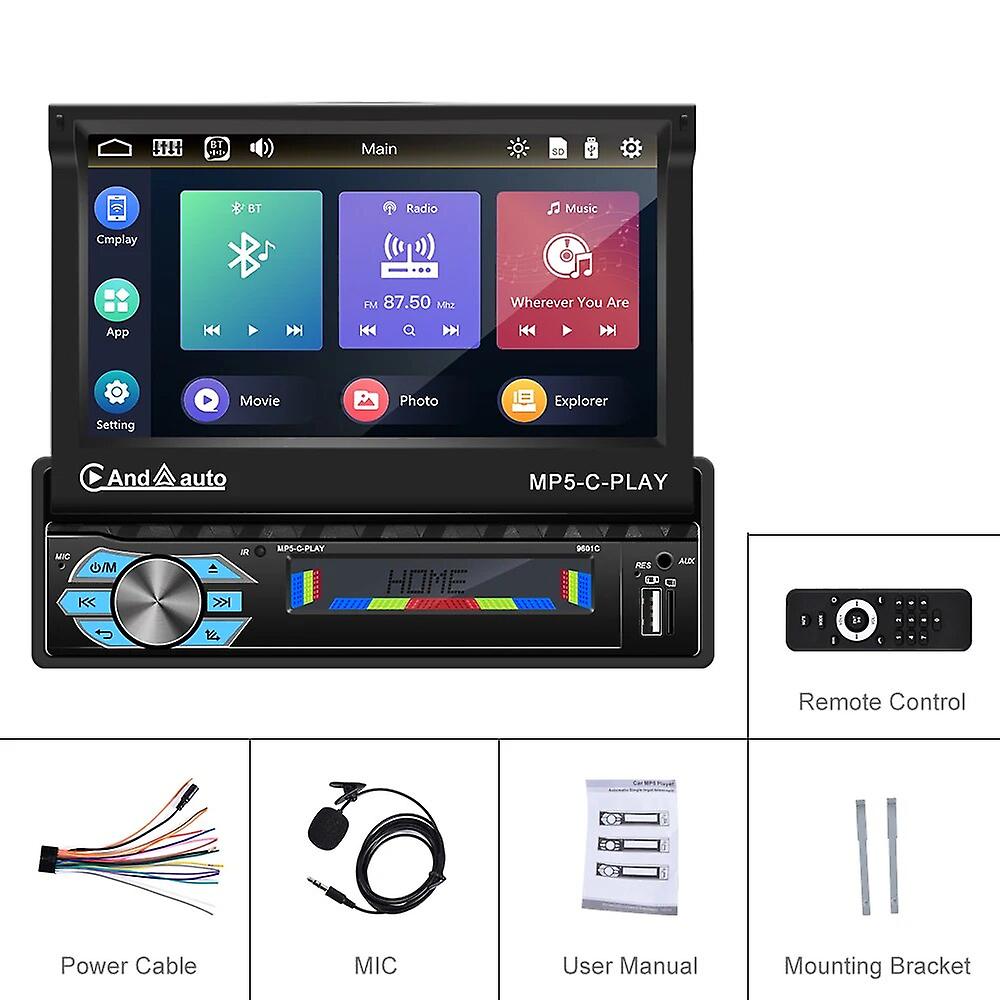 1din Car Radio Carplay 7" Automatic Telescopic Screen 1 Din Video Multimedia Player Universal Audio Video Mp3 No Dvd