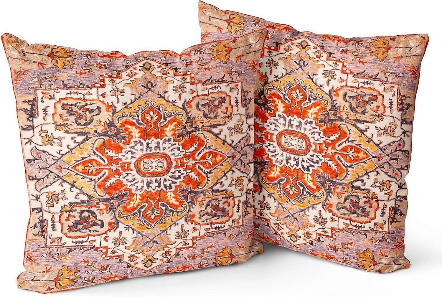 Boho Orange Throw Pillow Covers 20x20 inch Set of 2,Bohemian Carpet Double Sided Pattern Soft Plush Cushion Cover for Couch Sofa Bed Decorative,Only P