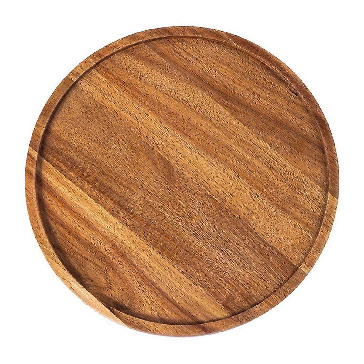 Rundes Holztablett, Serviertablett aus Holz, Servierplatte, Vorspeisen-Wurstbrett, Tablett-Organizer für Küche/Arbeitsplatte C