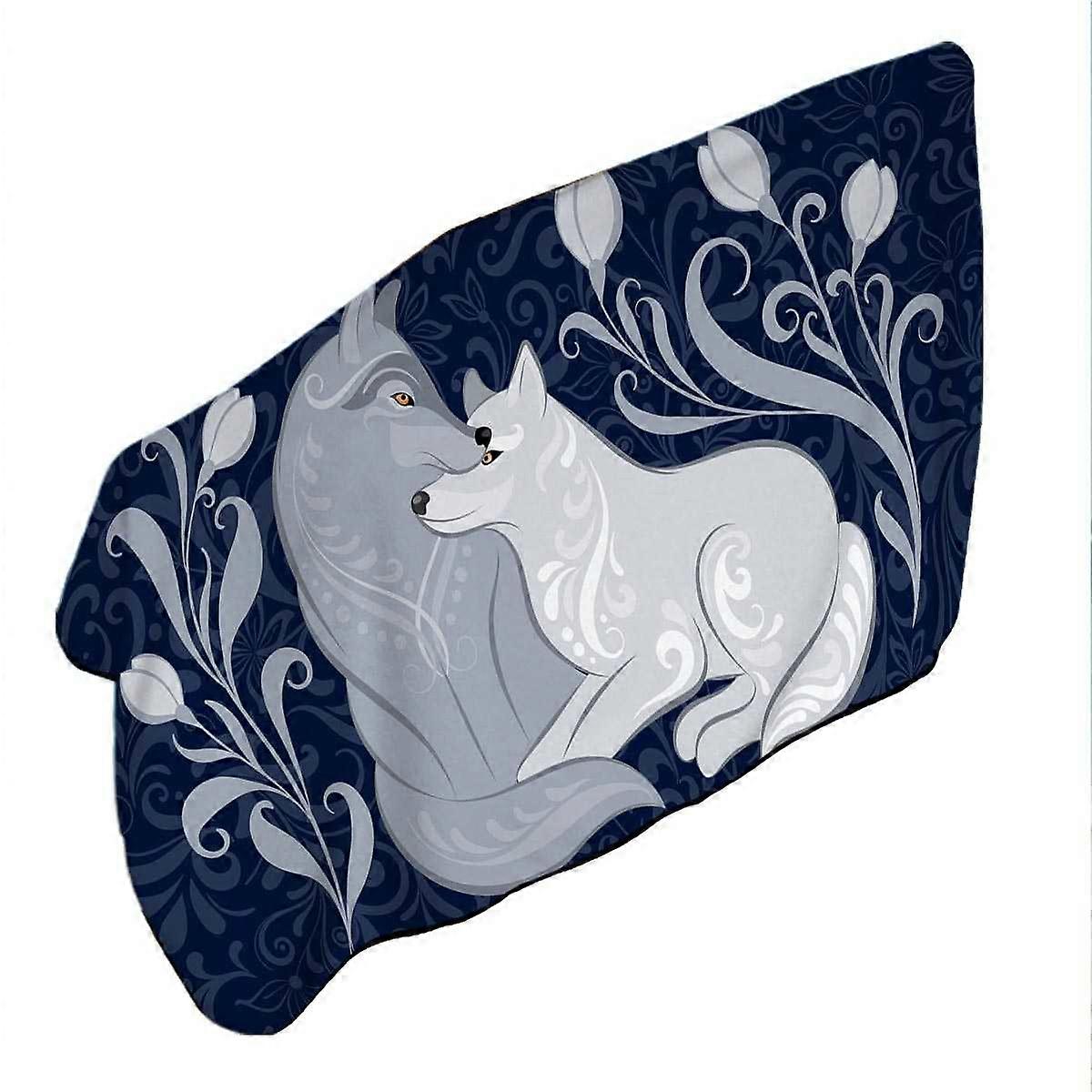 Blue Flowers and Wolves Microfiber Beach Towel