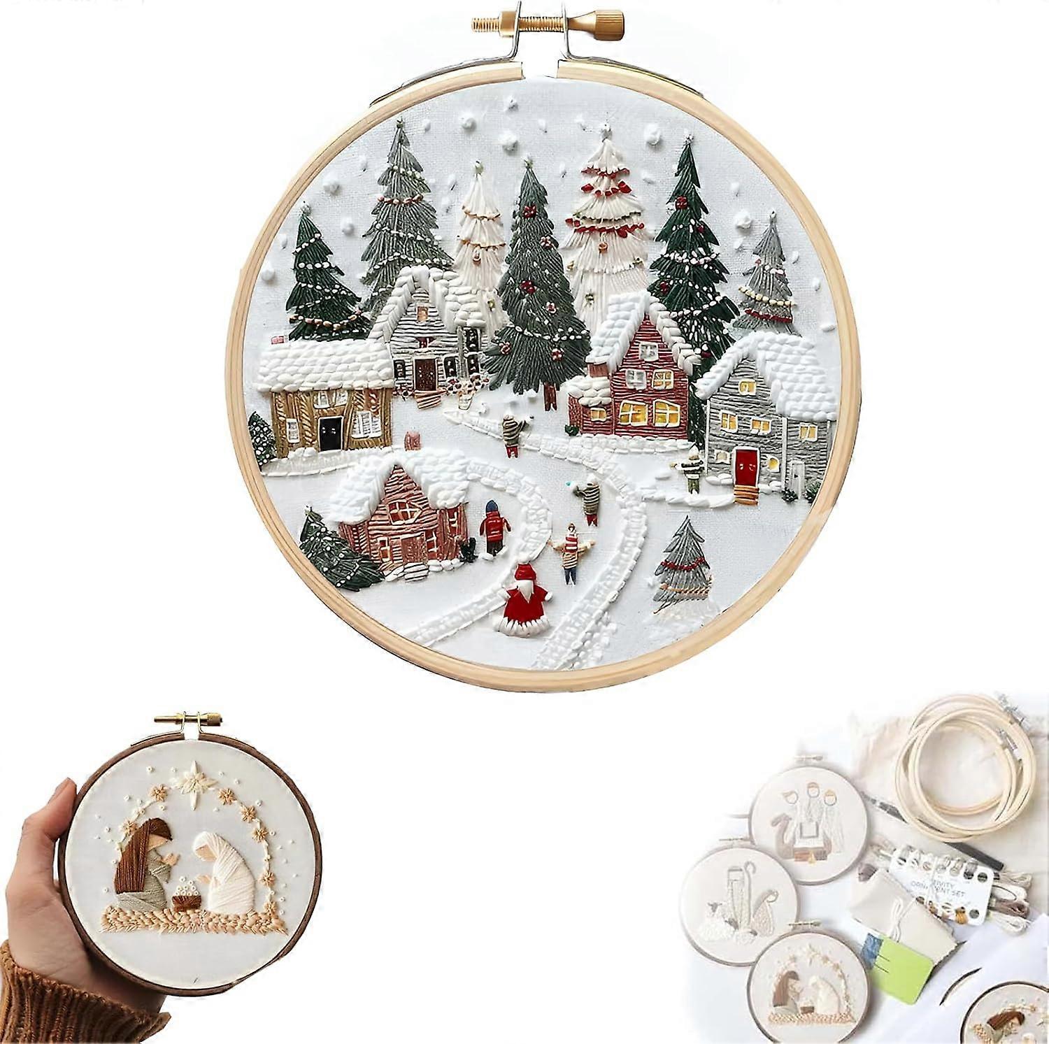 Christmas Embroidery Kit, DIY Handmade Embroidery Starter Kits with Stamped Embroidery Pattern, for Adults Beginners Starter