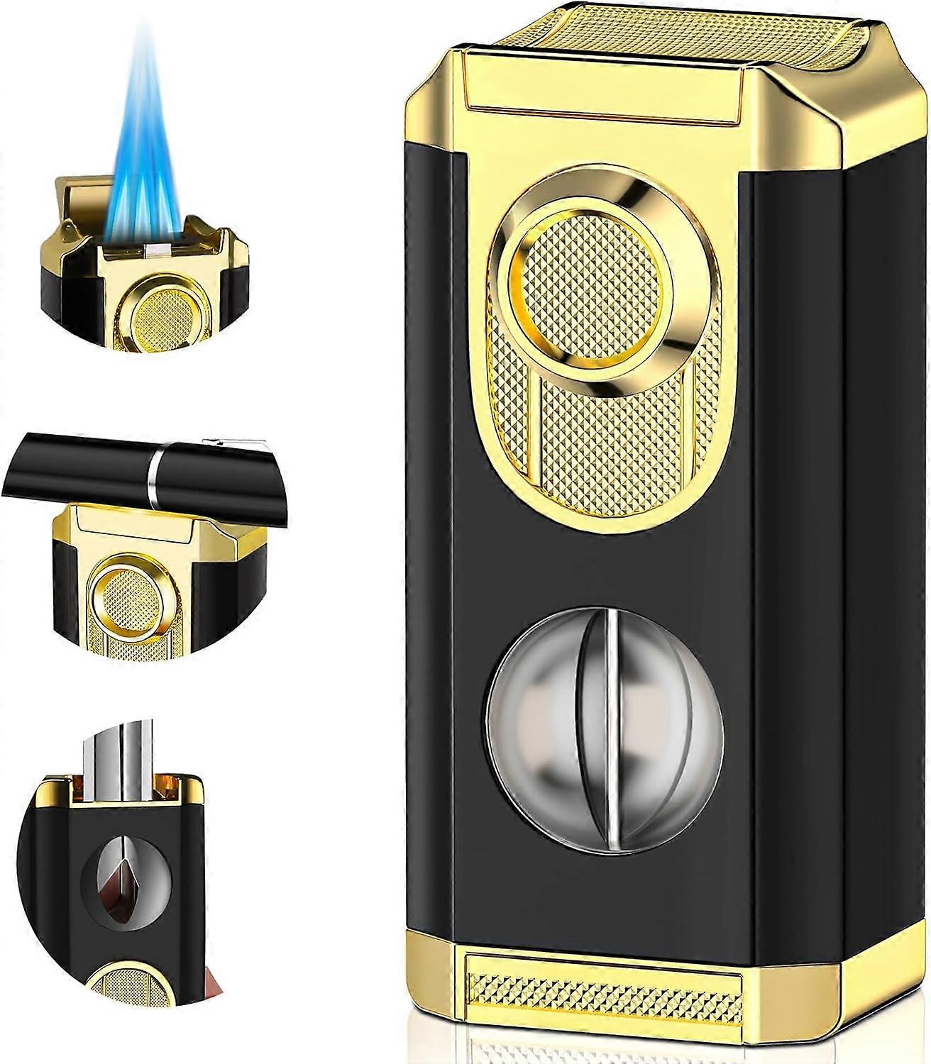 Torch Lighter with V Cut Cutter, Holder, Triple Windproof Jet Flame, Trendy Gift for Birthday, Multi-Functional Accessories, All-in-one Refillable But