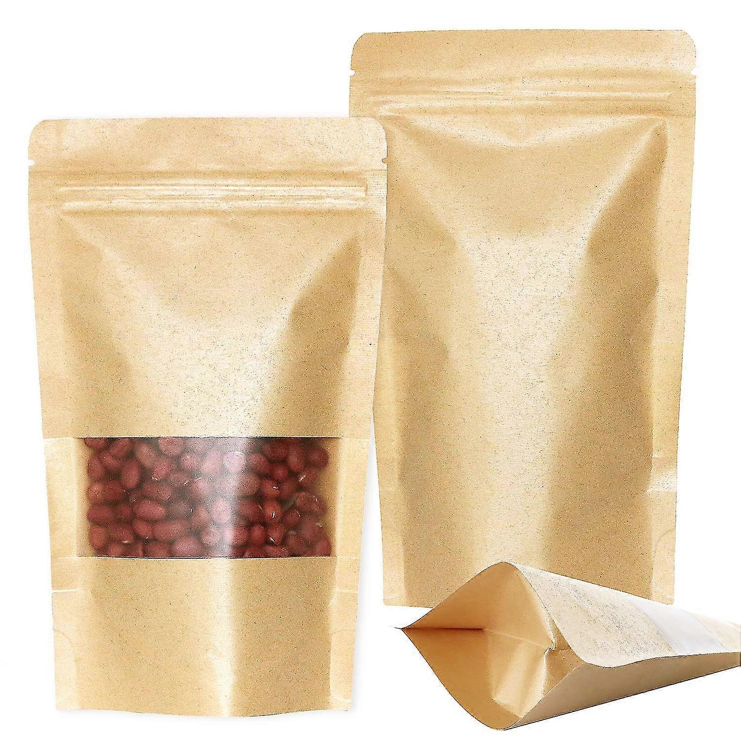 50 adet Kraft Zip Lock Stand Up Çanta Çentik Ve Mat Pencereli Poşetler