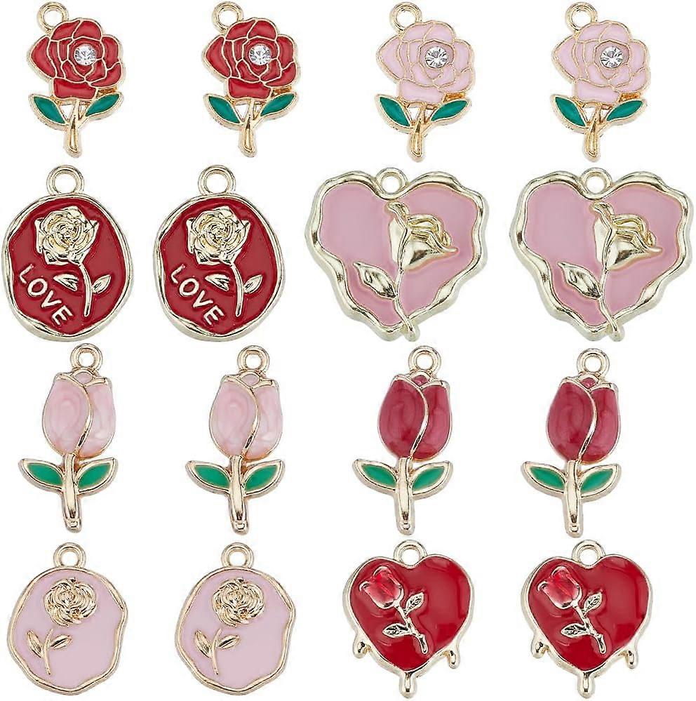 1Box Assorted Valentine's Day Charms Enamel Heart Charm Love Charms Bulk Red Pink Rose Linking Connector Charms