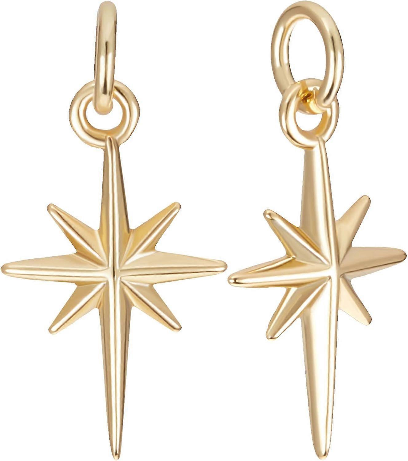 12Pcs North Star Charm 18K Gold Plated Polaris Star Pendant Charms with Jump Ring 10x17mm