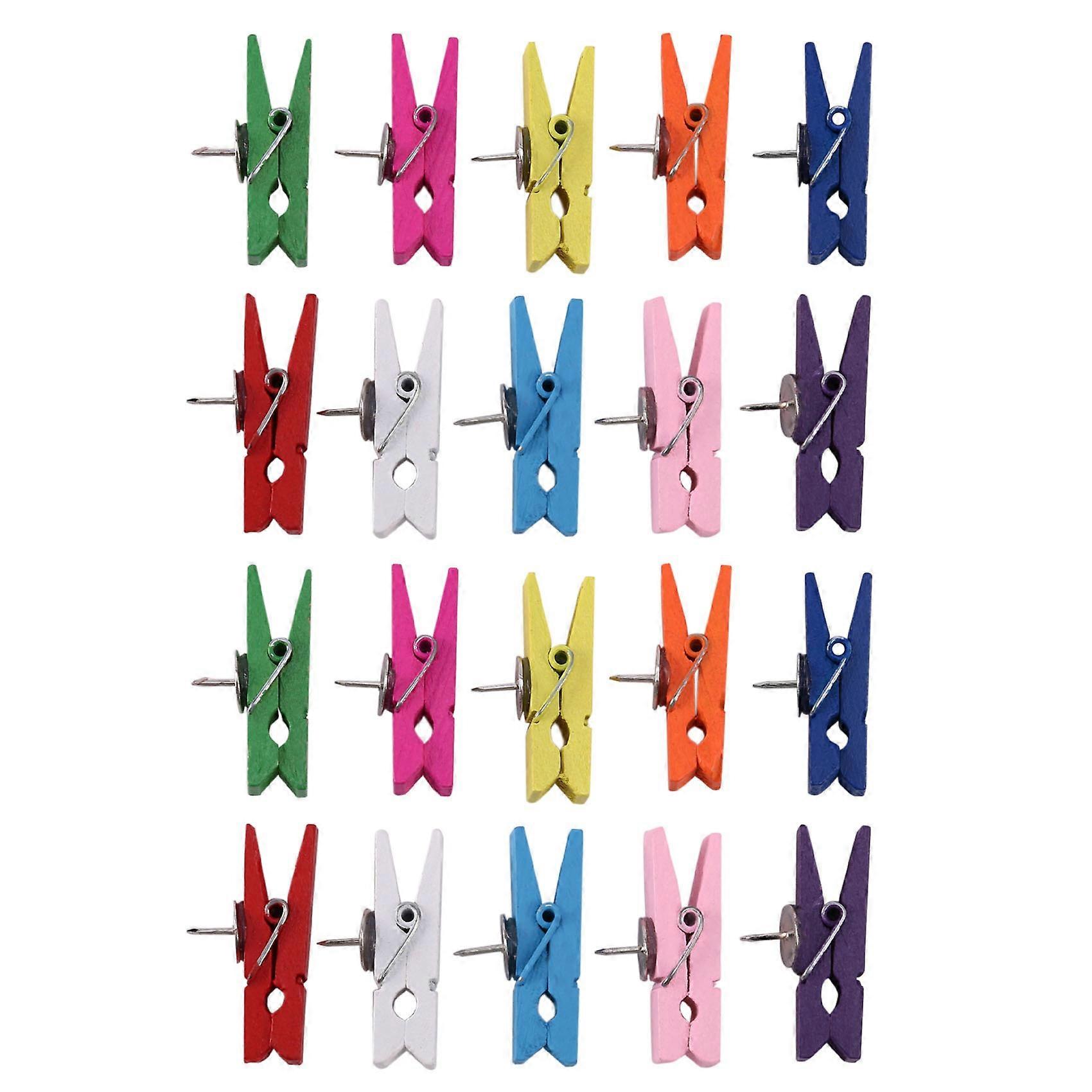 Push Pins with Wooden Clips Pushpins Tacks Thumbtacks, Paper Clips with Pins for Cork Boards Notes
