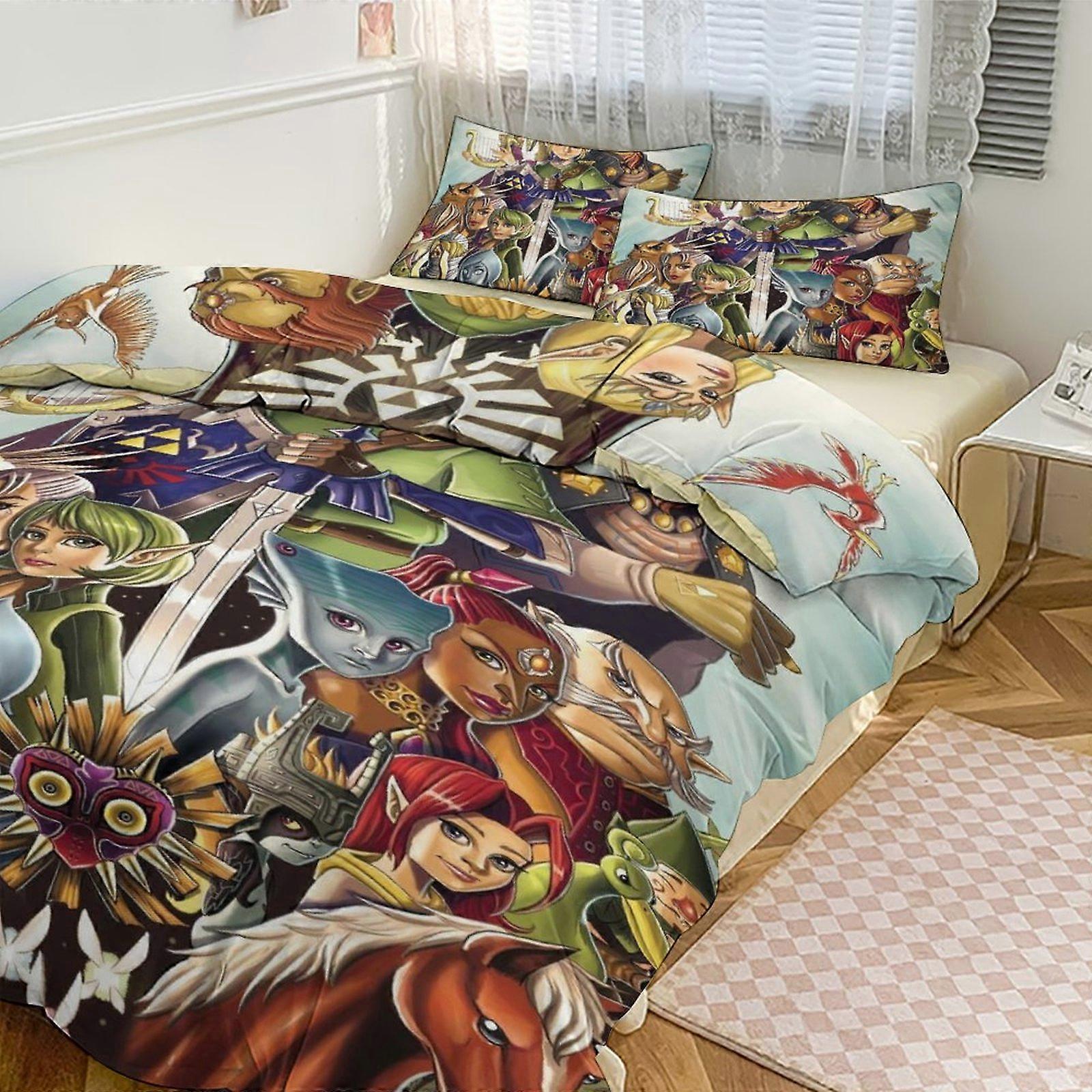Lakan g85 The Legend of Zelda Tryck Sängkläder Set Mönster Påslakan Cove Set 3 delar 1 påslakan och 2 örngott för kvinnor män tonåringar tq85 säng hon