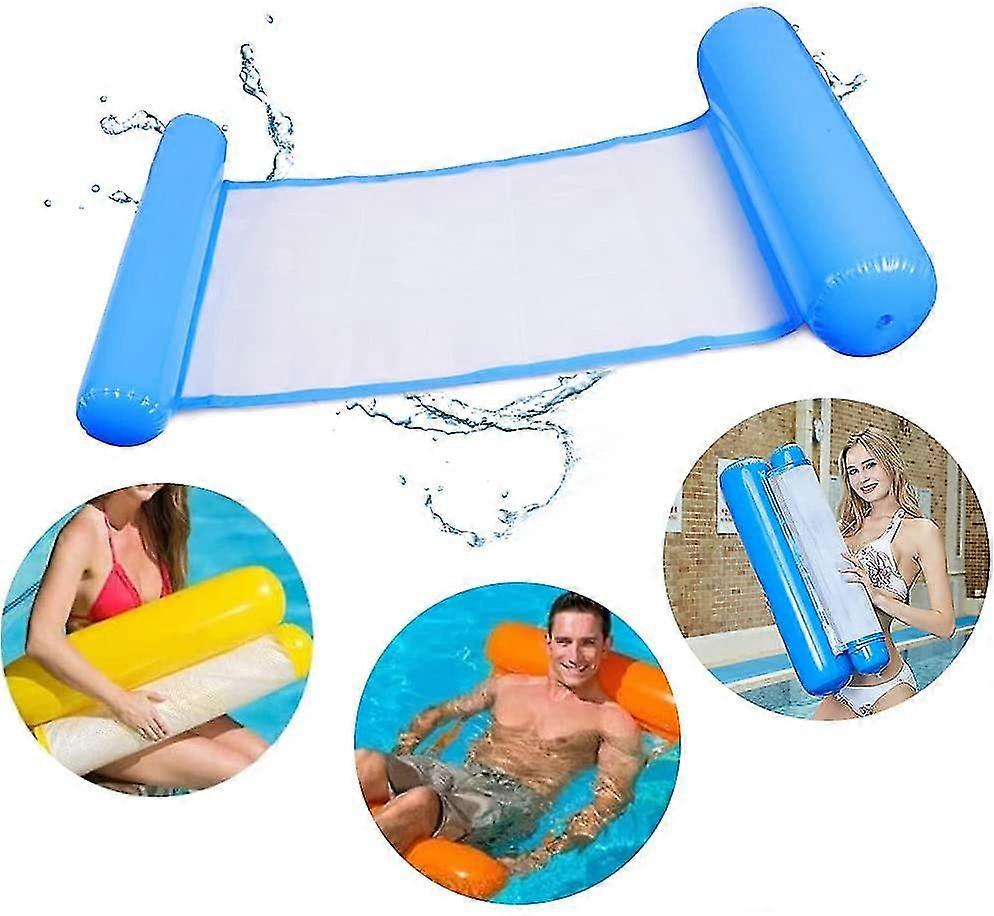 Inflatable Swimming Bed, Water Hammock 4-in-1 Lounge Chair Pool Lounge,Sapphire blue