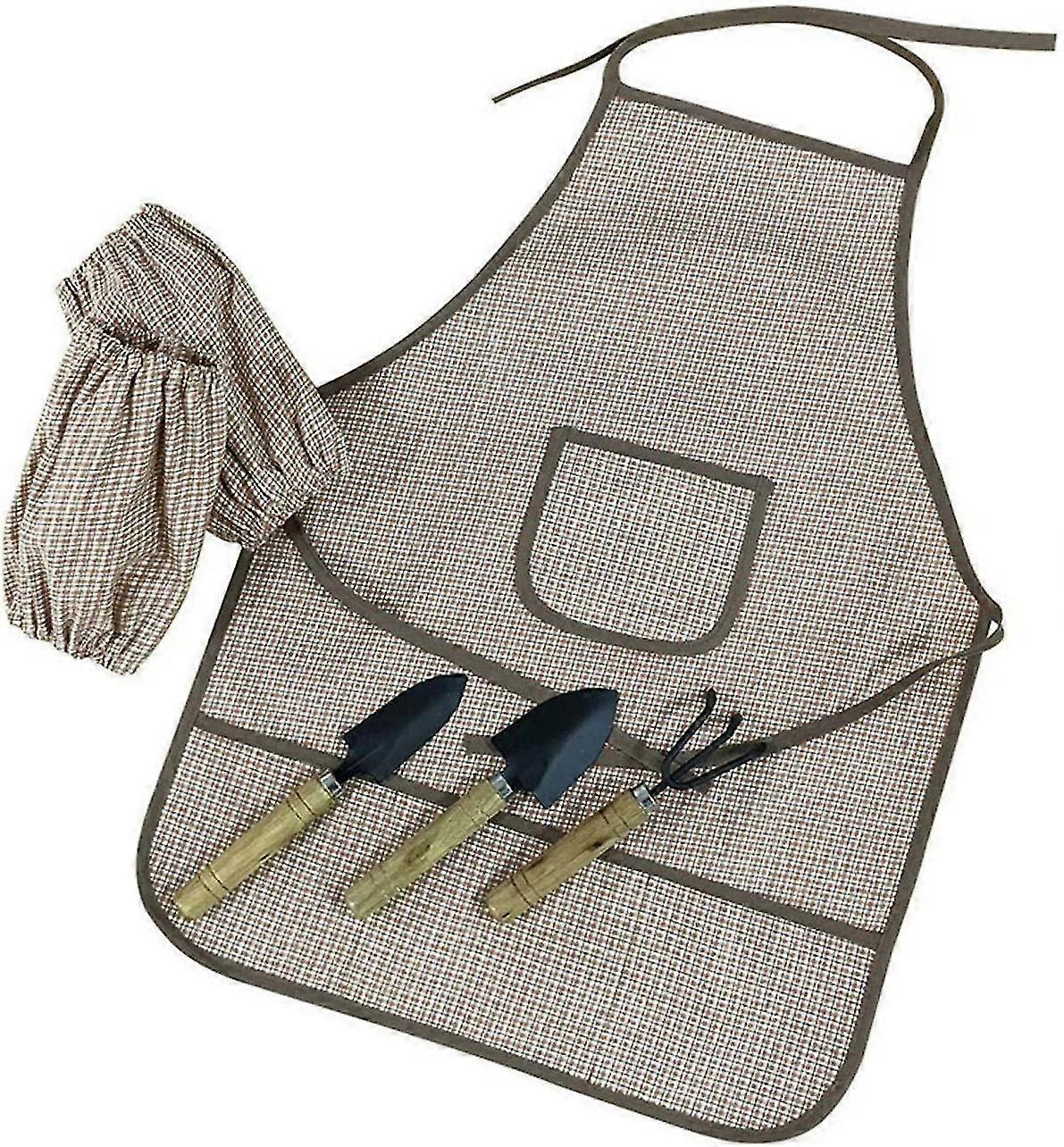 طقم بستنة للأطفال مع ساحة ، أدوات بستنة للأطفال مع أشعل النار ، مجرفة ، أكمام ومئزر قابل للغسل ، ساحة واقية مقاومة للماء للفتيات والفتيان