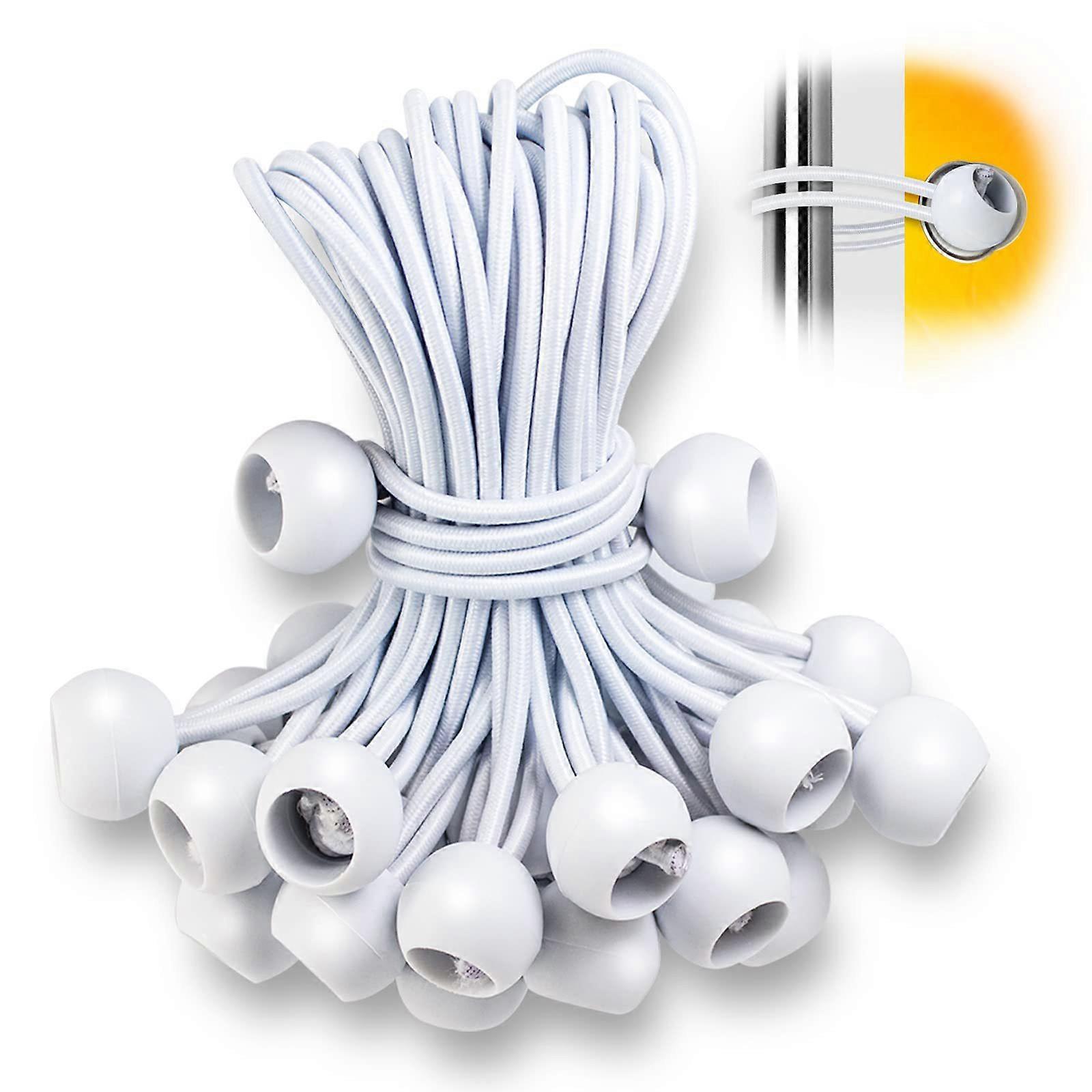 24 Pieces Ball Bungee white Bungee Balls Heavy Duty Tarp Ball Bungee Cords Elastic String 4mm Thickness Tarp & Canopy Shock Cords for Camping, Tents