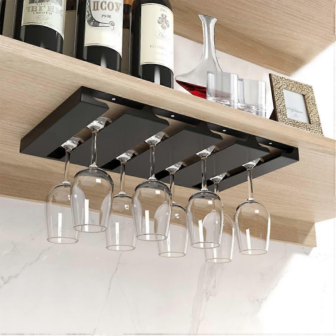 Wine Glass Rack Under Cabinet, Hanging Stemware Rack, Stemware Storage Hanger with 4 Rows Metal Bar Shelves