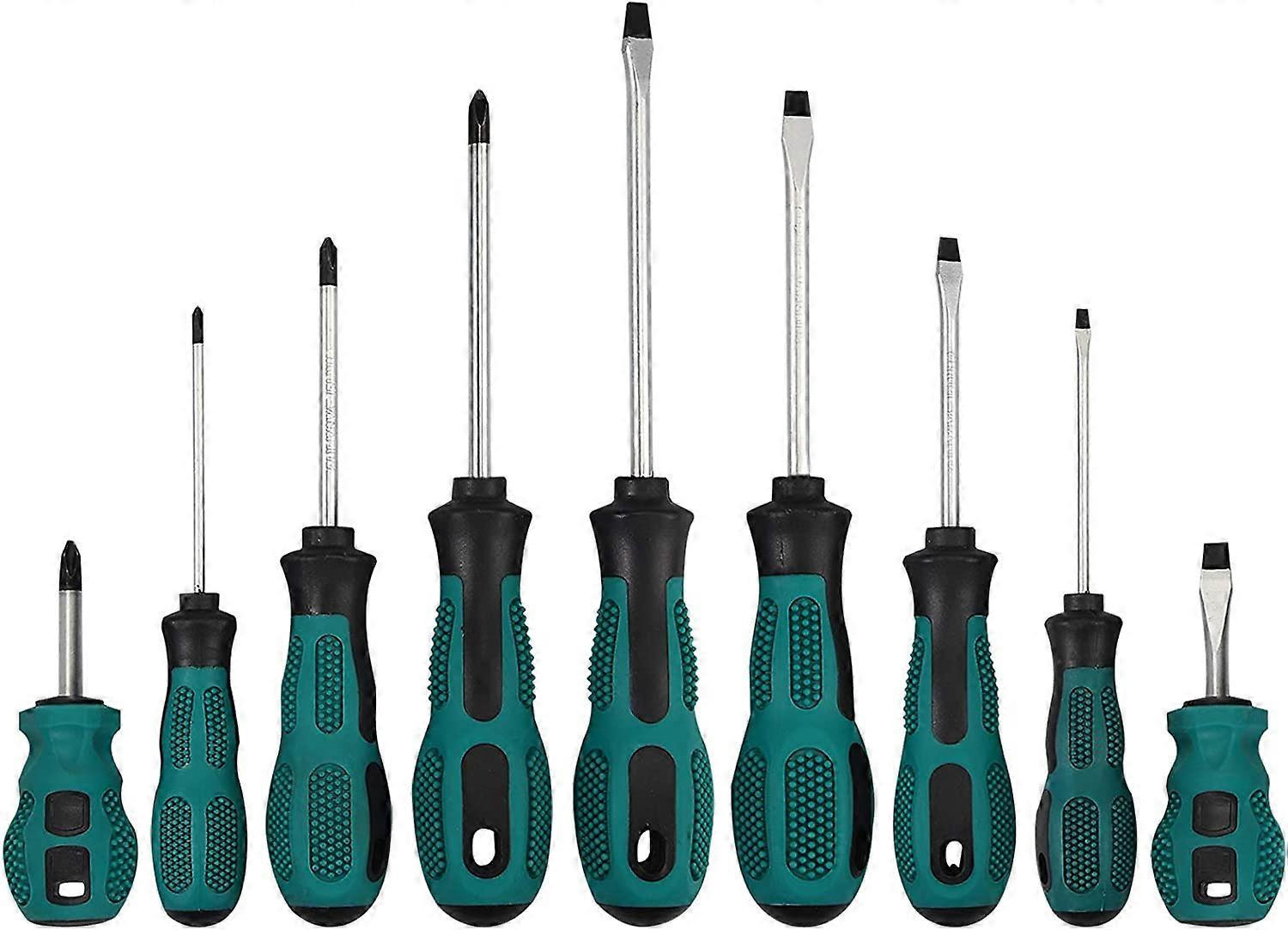 9pcs Screwdriver Set Include Screwdrivers for Phillips and Slotted Screws with Magnetic Ring and Screw Storage Mat