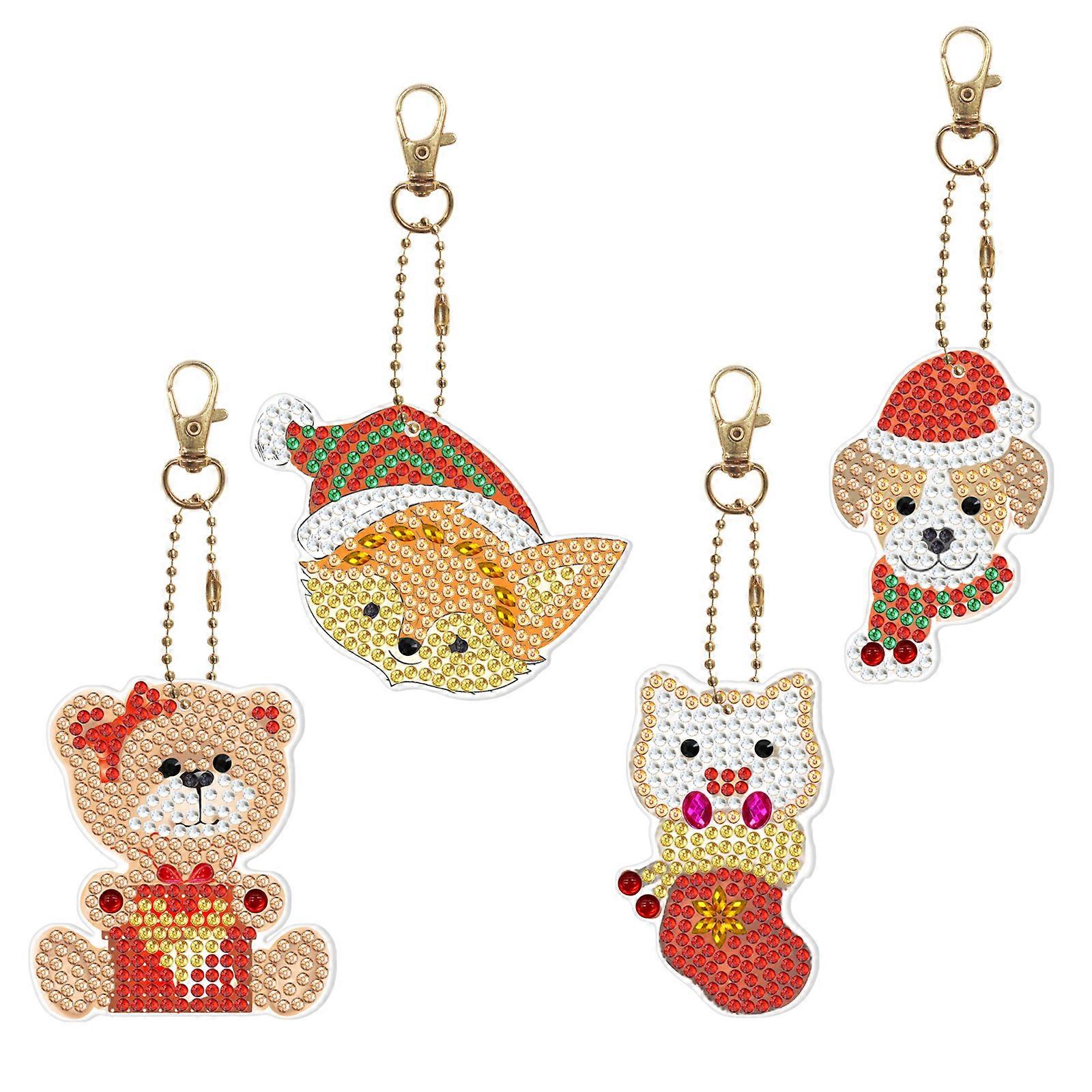 4 pack diamond painted keychains christmas