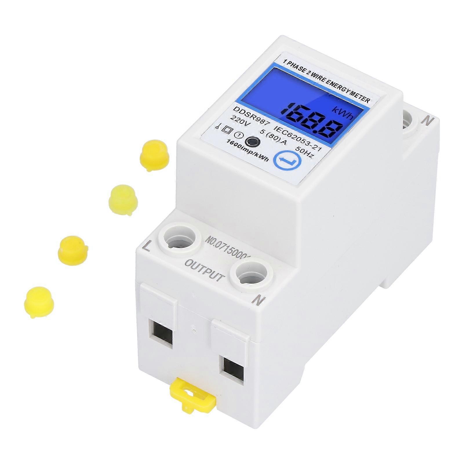LCD Digital Electricity Meter Single Phase DIN Rail Installation Electrical Usage Monitor 580A