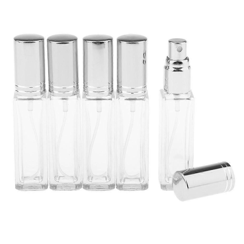 5x 8ml Refillable Perfume Atomizer Empty Spray Bottle Silver Cap With Stripe