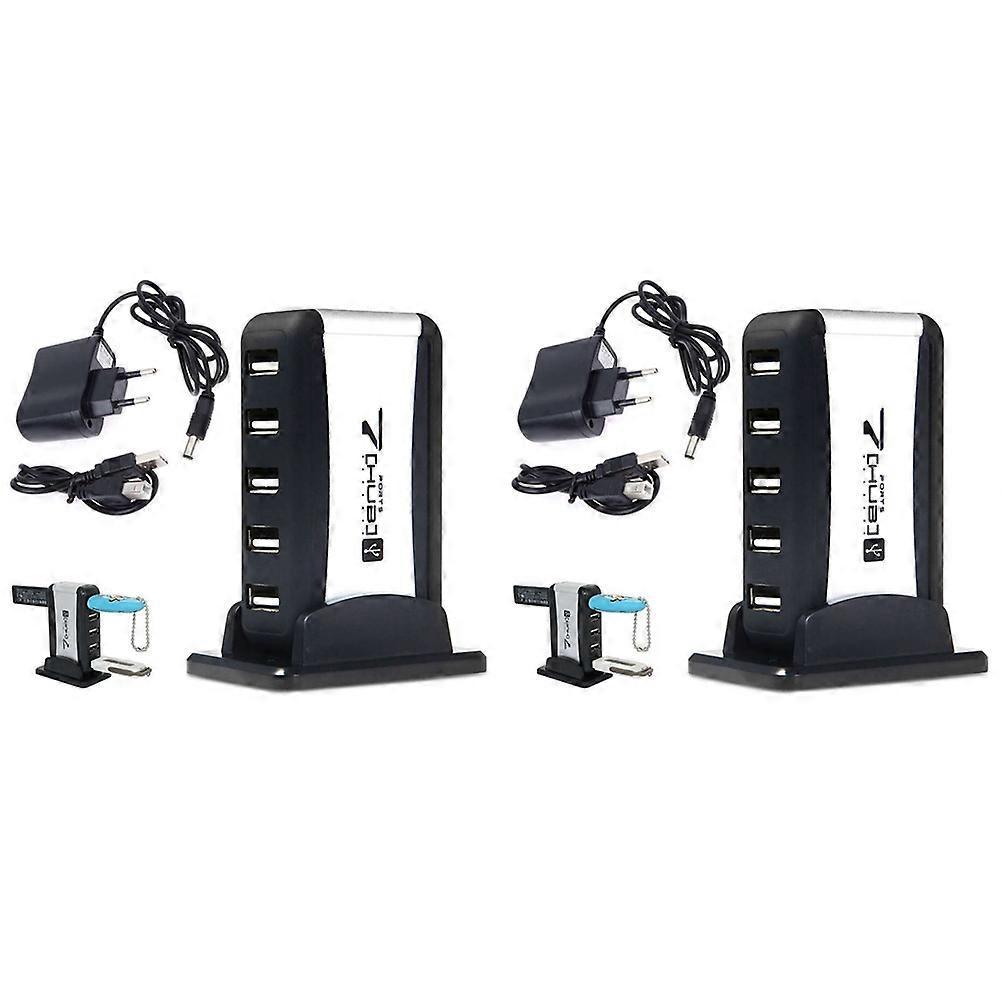 2X Eu Plug External Hub 7 USB 2.0 Ports with Multi-Socket Power Supply Slot for Notebook Pc