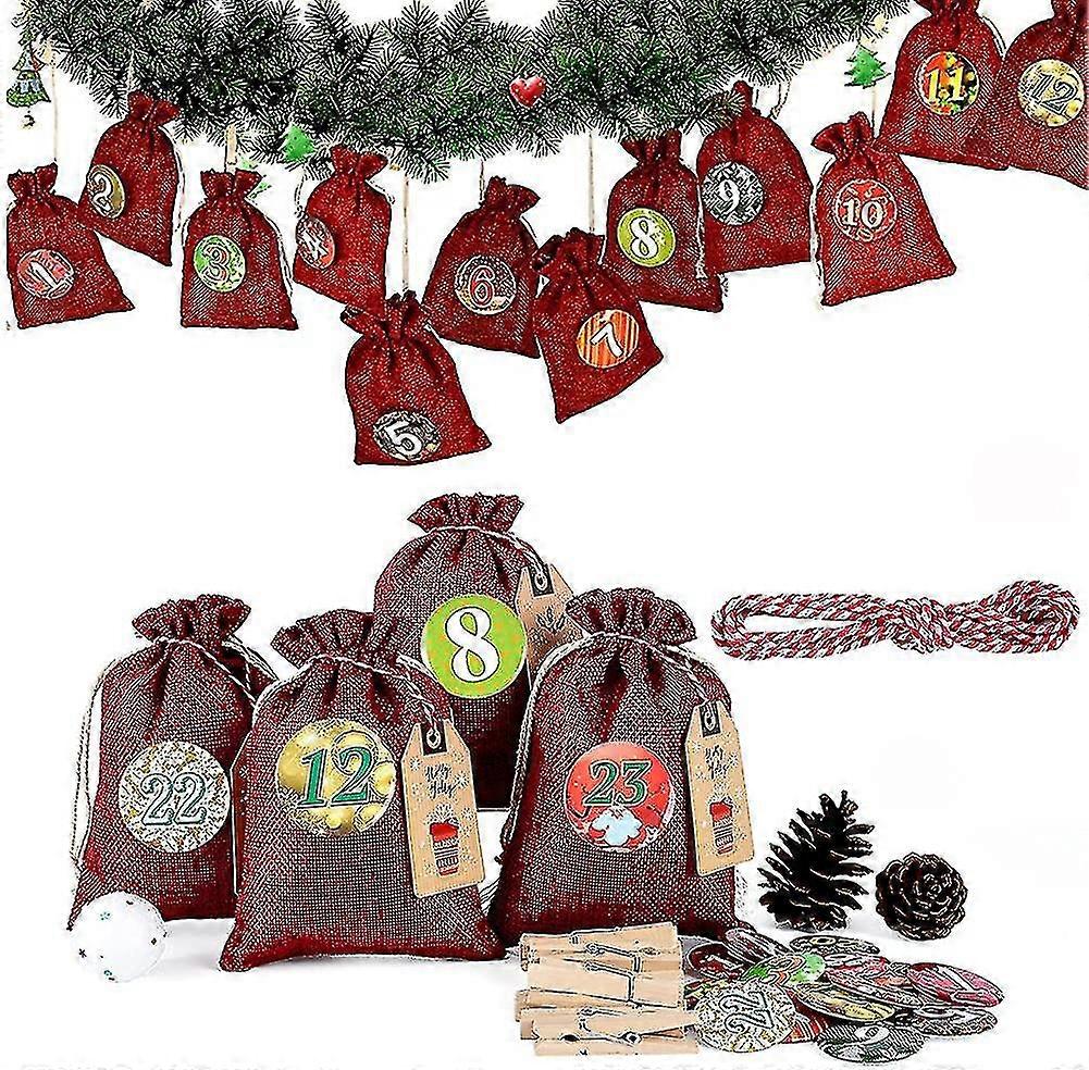 Advent Calendar For Filling Large 13x17cm, Christmas Calendar Jute Bag